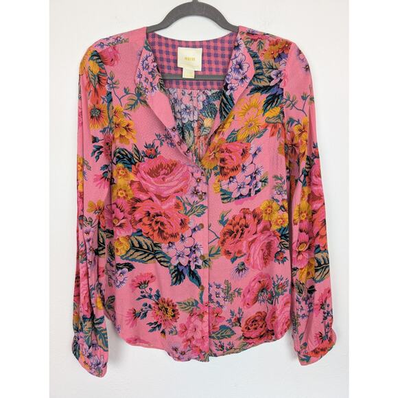 Anthropologie Maeve Top Manifold Button Down Shirt Floral Boho Pink Size 8 - Picture 5 of 15